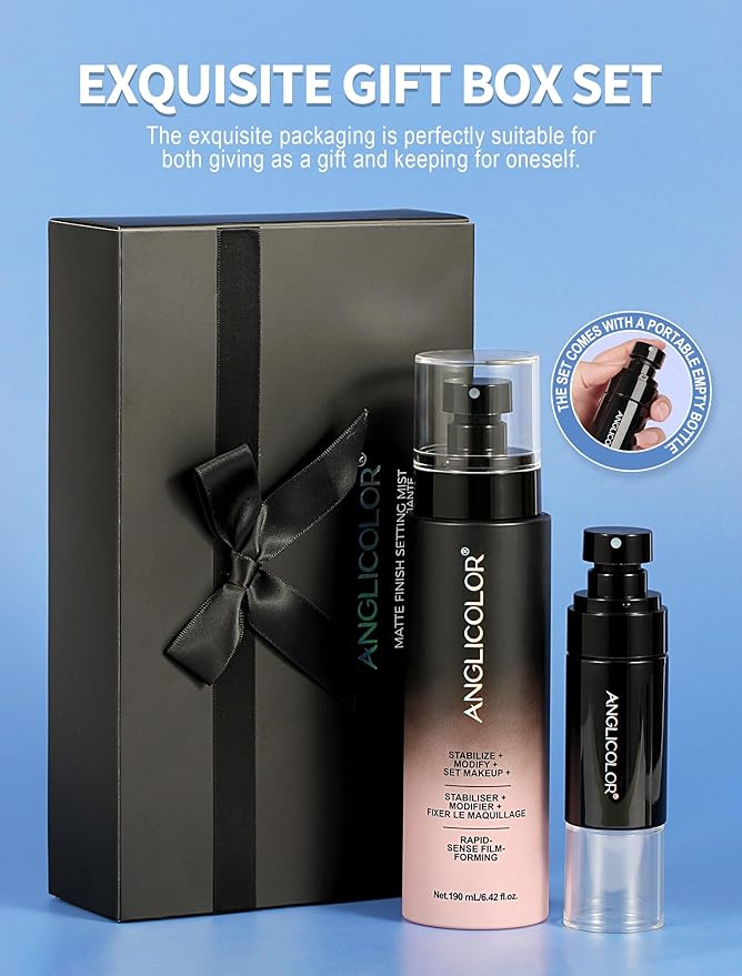 Anglicolor Matte Setting Spray for Makeup, Natural Finish Spray Long Lasting Face Mist, Lightweight Hydrating, Semi Matte Finish for All Skin, Ultra Fine Face Mist 16HR Wear, 6.42 Fl. Oz Large Size