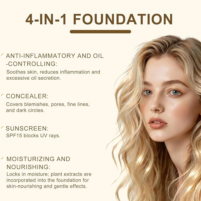 Color Changing Foundation for Mature Skin,SPF 15 - Full Coverage Concealer,Medium Spectrum Foundation Makeup Cream,Tone Suitable for All Skin Types (2 pc)