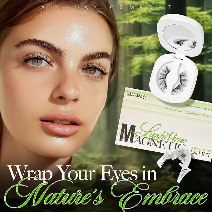LASHVIEW Upgrade Magnetic Eyelashes Natural Look, Reusable Soft Magnetic Lashes Kit with Applicator, No Glue Needed, Windproof & Waterproof for All-Day Comfort (L14)