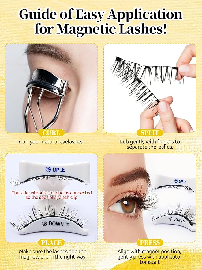 Magnetic Eyelashes with Applicator,Reusable Magnetic Lashes without Eyeliner, Glue-free False Lashes, Waterproof, Lightweight, Suit for Natural Makeup(Simple)