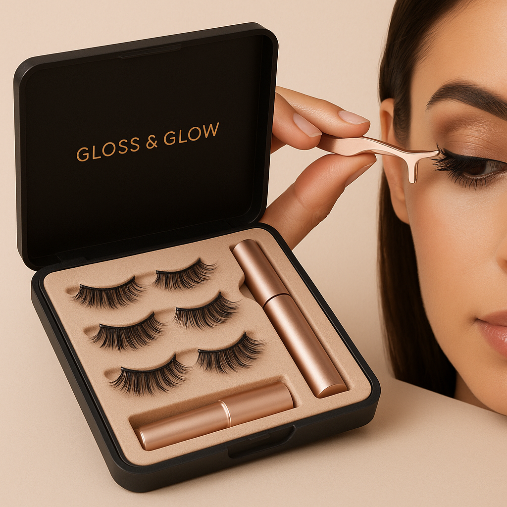 Model applying Gloss & Glow Magnetic Lashes for bold evening look