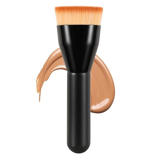 Kabuki Foundation Brush, Flat Top Foundation Brush for Liquid Makeup, Self Tanner, Cream, and Concealer. Soft Dense Bristles for Flawless, Seamless Blending (Black)