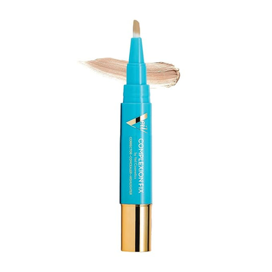 Veil Cosmetics - Complexion Fix Concealer - Liquid Concealer for Under Eye + Dark Circles - Highlight, Contour, Correct - Anti-Aging - Vegan Makeup Pen - Hydrating Lightweight (3N Medium Neutral)