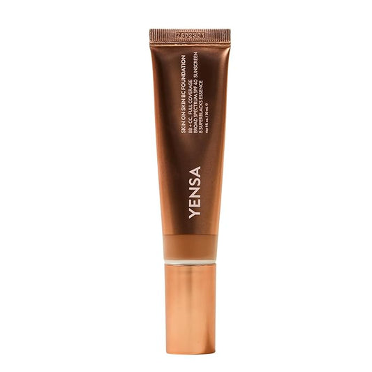 YENSA Skin on Skin BC Foundation Makeup - CC, BB Cream & Full Coverage Foundation-In-One - Buildable, Radiant Finish with SPF 40, Hyaluronic Acid, Peptides & 8 SuperBlacks - Deep Cool (1 oz)