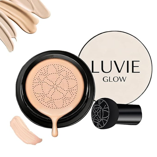 Luvie Glow Foundation Cushion, 2026 New Mushroom Head Air Cushion CC Cream, Luvie Glow Makeup - Moisturizing Concealer Brighten Long-Lasting, Natural BB Cream for All Skin Types (Warm)