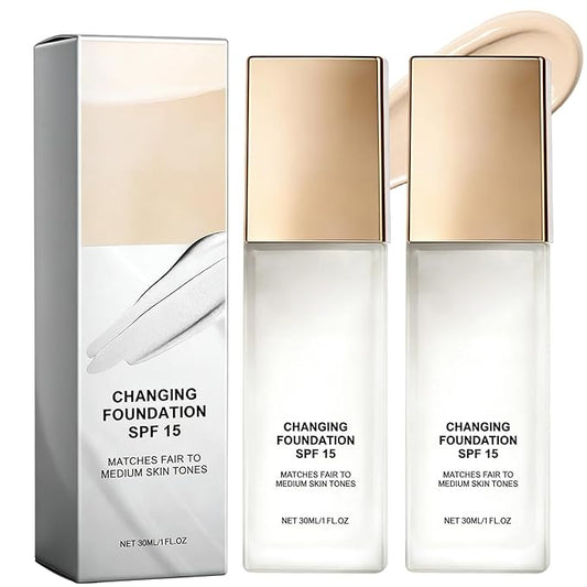 Color Changing Foundation for Mature Skin,SPF 15 - Full Coverage Concealer,Medium Spectrum Foundation Makeup Cream,Tone Suitable for All Skin Types (2 pc)