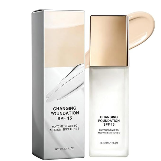 Color Changing Foundation for Mature Skin,SPF 15 - Full Coverage Concealer,Medium Spectrum Foundation Makeup Cream,Tone Suitable for All Skin Types (1 pc)