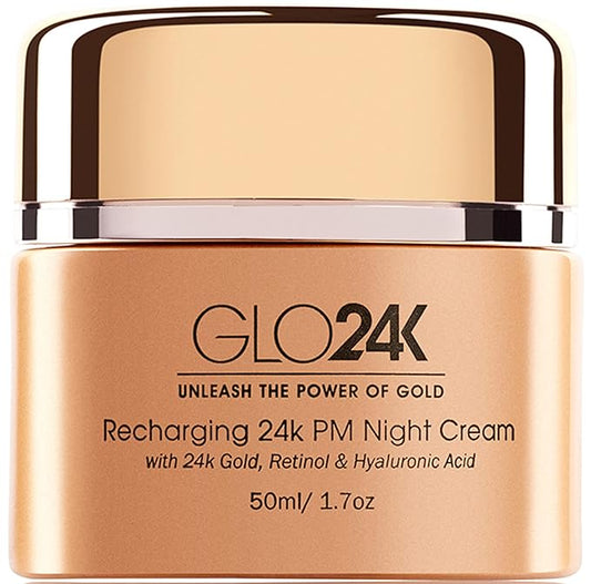 GLO24K Night Cream with 24k Gold, Retinol, Vitamins, and Hyaluronic Acid. Optimally Hydrate your Skin while you sleep.