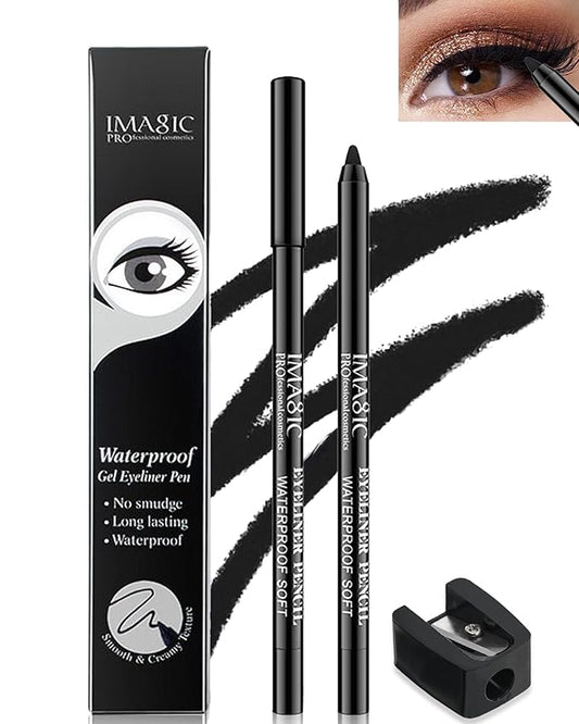 1 Pcs Matte Black Waterproof Smudge-proof Gel Eyeliner Pencil, Fade-Proof Cream Eye Liner Pencil Smooth Water Line Pen,Cat Eye/Smoky Eye Makeup Pen with Sharpener,Gift for Older Women Teens
