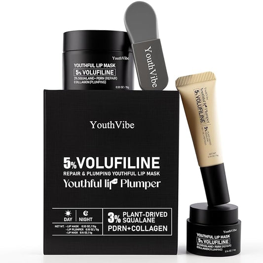 YouthVibe Lip Sleeping Mask Overnight Moisturizing - 5% Volufiline, Squalane, Shea Butter, PDRN & Collagen Hydrating Lip Mask for Dry, Flaky Lips