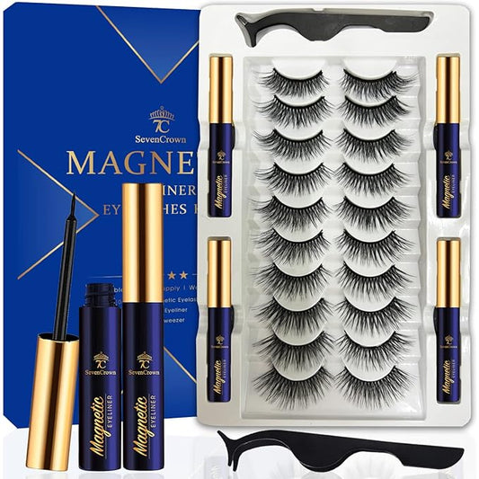 Magnetic Eyelashes with Eyeliner Kit,Cat-Eye Magnetic Lashes,False Eyelashes with Applicator,Reusable Magnet Lash Set,Natural Look,Easy,Cruelty-Free.