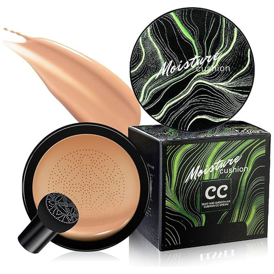 Mushroom Head Air Cushion CC Cream - BB Cream Color Changing Foundation, Full Coverage Concealer for Older Women, Moisturizing & Brightening Foundation for Mature Skin Makeup (Medium Deep)