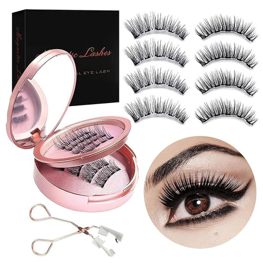 Magnetic Eyelashes, Easy to Wear Magnetic Lashes, Reusable No-Glue 4-Pair Kit with Applicator for Natural-Looking Lashes